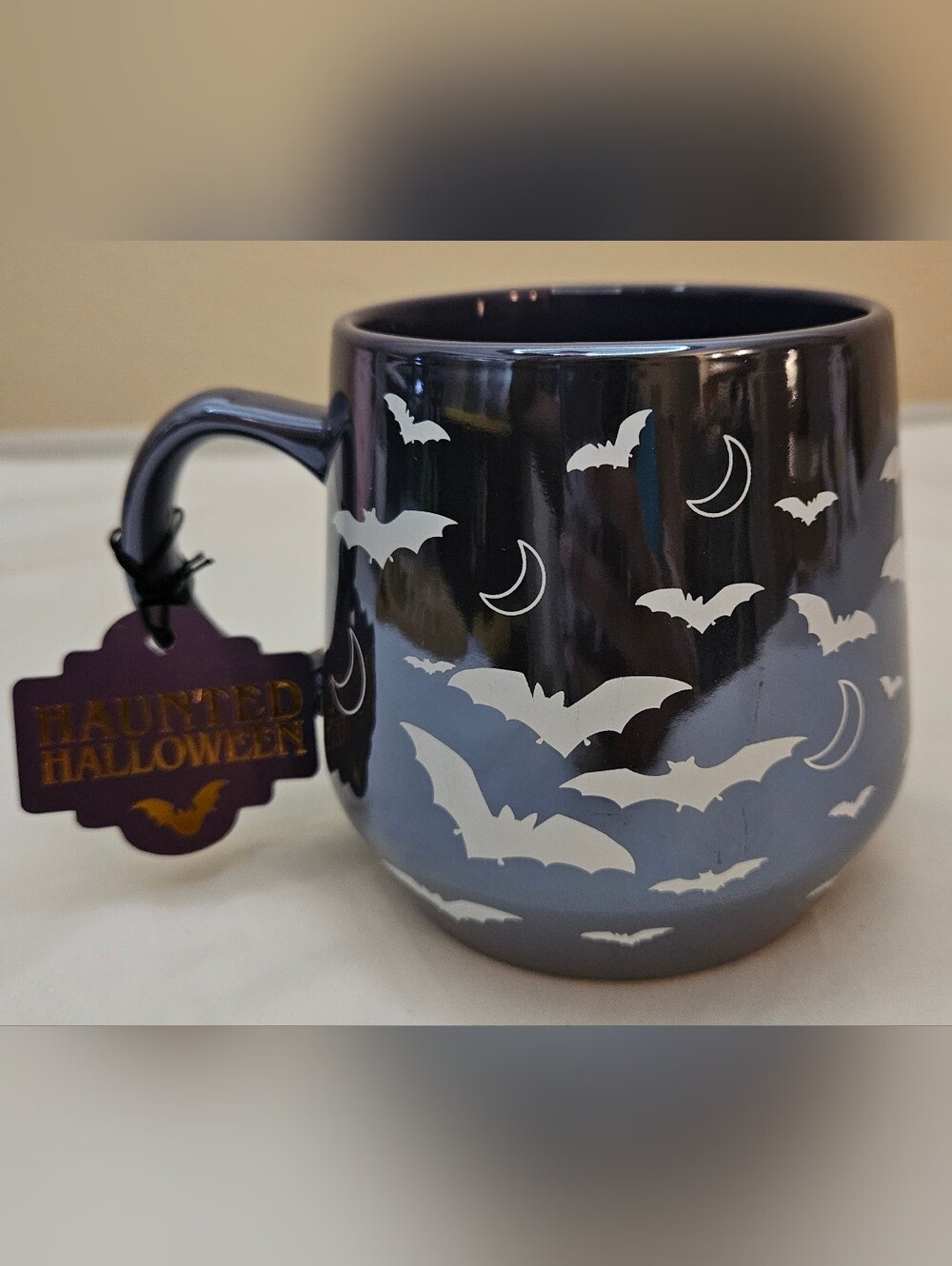 Haunted Halloween Purple Bat Mug NWT | 18 oz | Ceramic Coffee Tea Cup